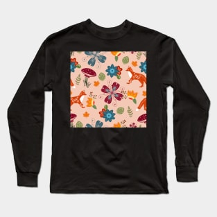 Folksy Autumn Scandinavian Folk Art // Fall colours Long Sleeve T-Shirt